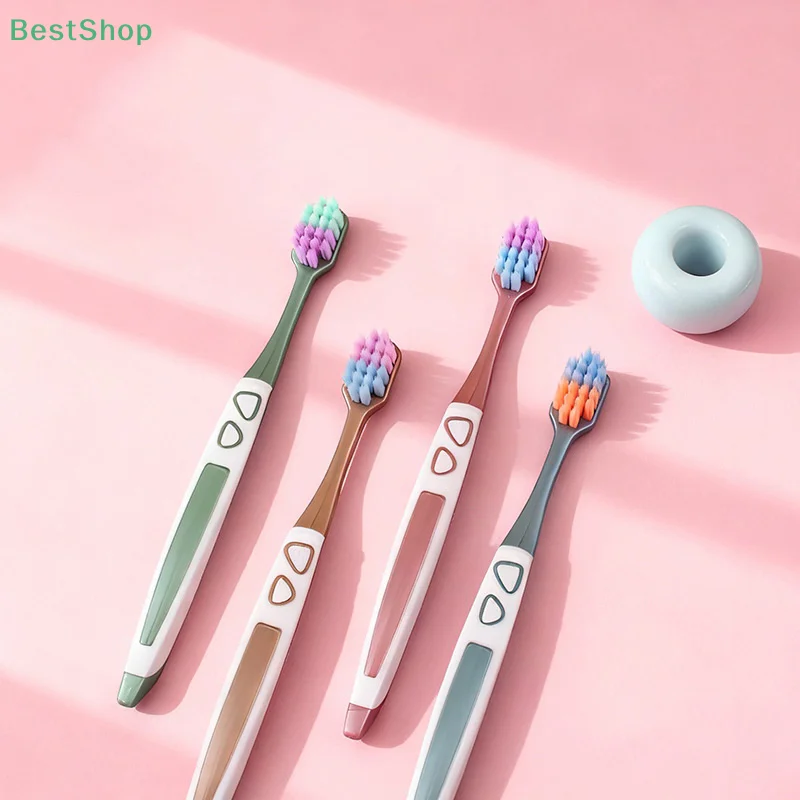 ♥ Escova de dentes adulta macia com furo quadrado de cabeça larga 4 unidades alça ergonômica, escolha ideal para viagens e hotéis