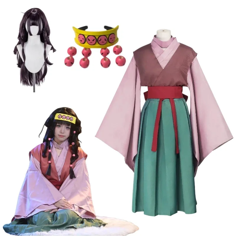 

Aruka Zorudikku Cosplay Costume Pink Green Japanese Kimono Wig Headwear Suit for Women Halloween Party Rolpelay Outfit
