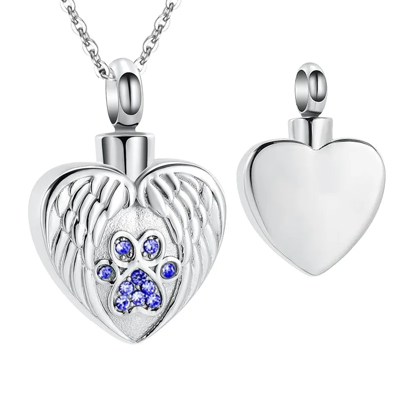 Pet Cremation Jewelry Urn Necklace for Ashes for Dog/Cat/Pets Silver Paw Print Locket Memorial Pendant Unisex Keepsake