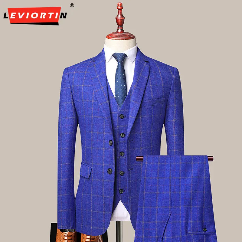 

(Suit+Tank Top+Pants) Upscale Men's Suit Set Business Casual Suit Coat Wedding Groom Dress New 2023 Spring and Autumn M-4XL