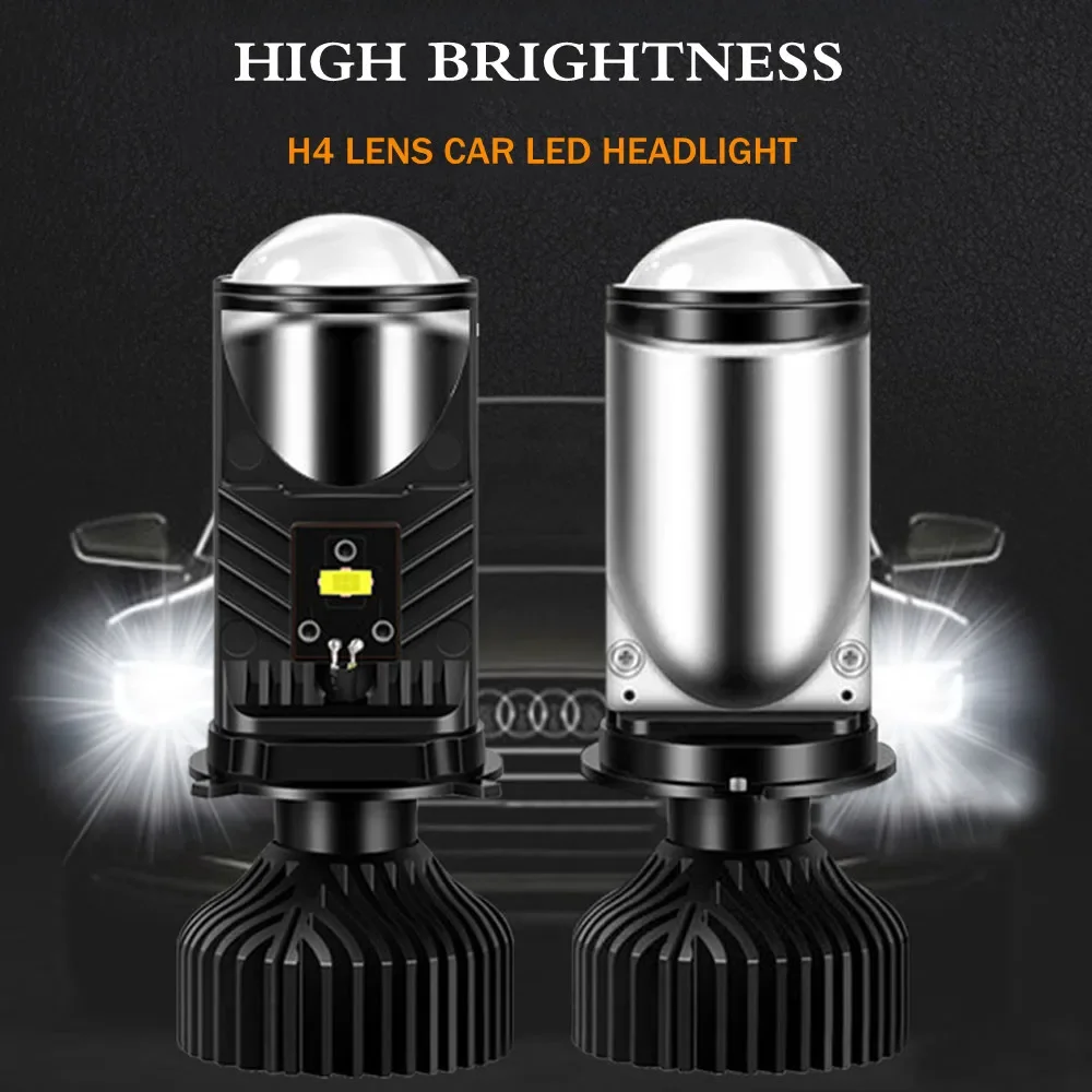 Car Motorcycle LED H4 Mini Projector Headlight Bulbs Canbus 12V 6000K Bright Automobile High/Low Beam Lens Headlamps Bulbs LHD