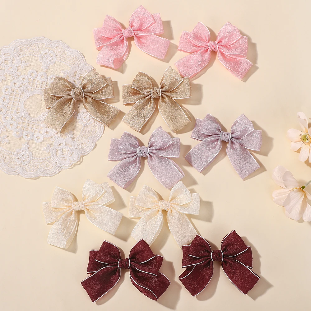 2개/세트 섬세한 치어 리본 헤어핀 소녀용 앞머리 포니테일 헤어클립 더블 리본 예쁜 축제용 헤어 액세서리