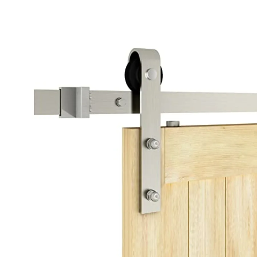 

6 Feet Brushed Nickel Sliding Barn Door Hardware Kit Smoothly and Quietly Hanger Roller Flat Track Kit, J Shape Roller Heavy Du