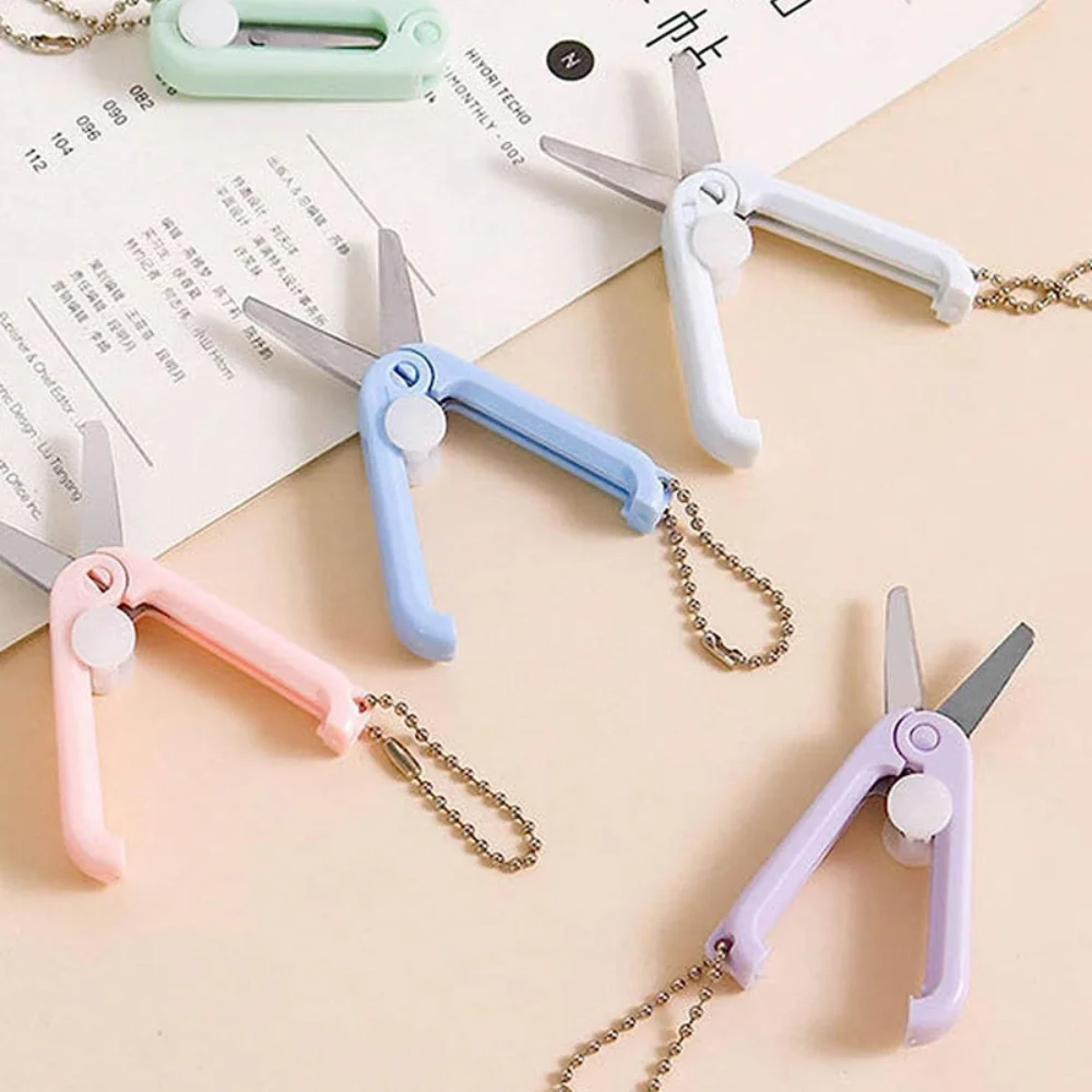 مقص صغير محمول قابل للطي مبتكر بألوان الباستيل من الفولاذ المقاوم للصدأ لقطع الورق والمشروعات الفنية واللوازم المدرسية المكتبية