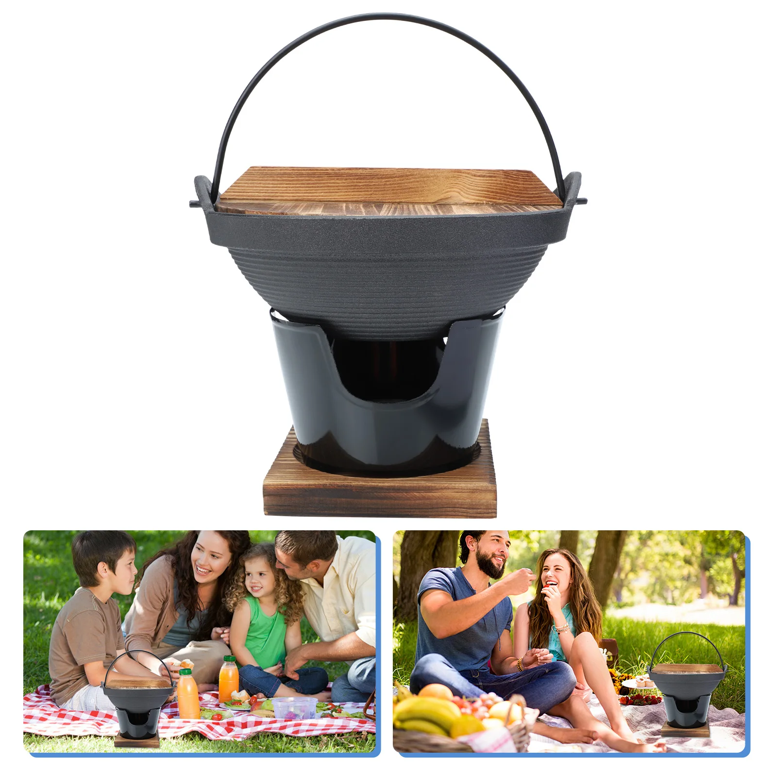 

Practical Cast Iron Sukiyaki Hot Pot Japanese Hotpot Nonstick Wood Handle Camping Soup Pot Thick Material High