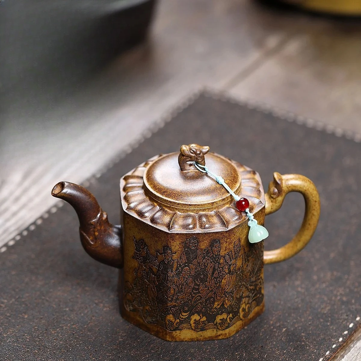 Yixing purple clay teapot, original ore keel, gold sand, wood burning, golden bell teapot, Kung Fu Chinese tea set
