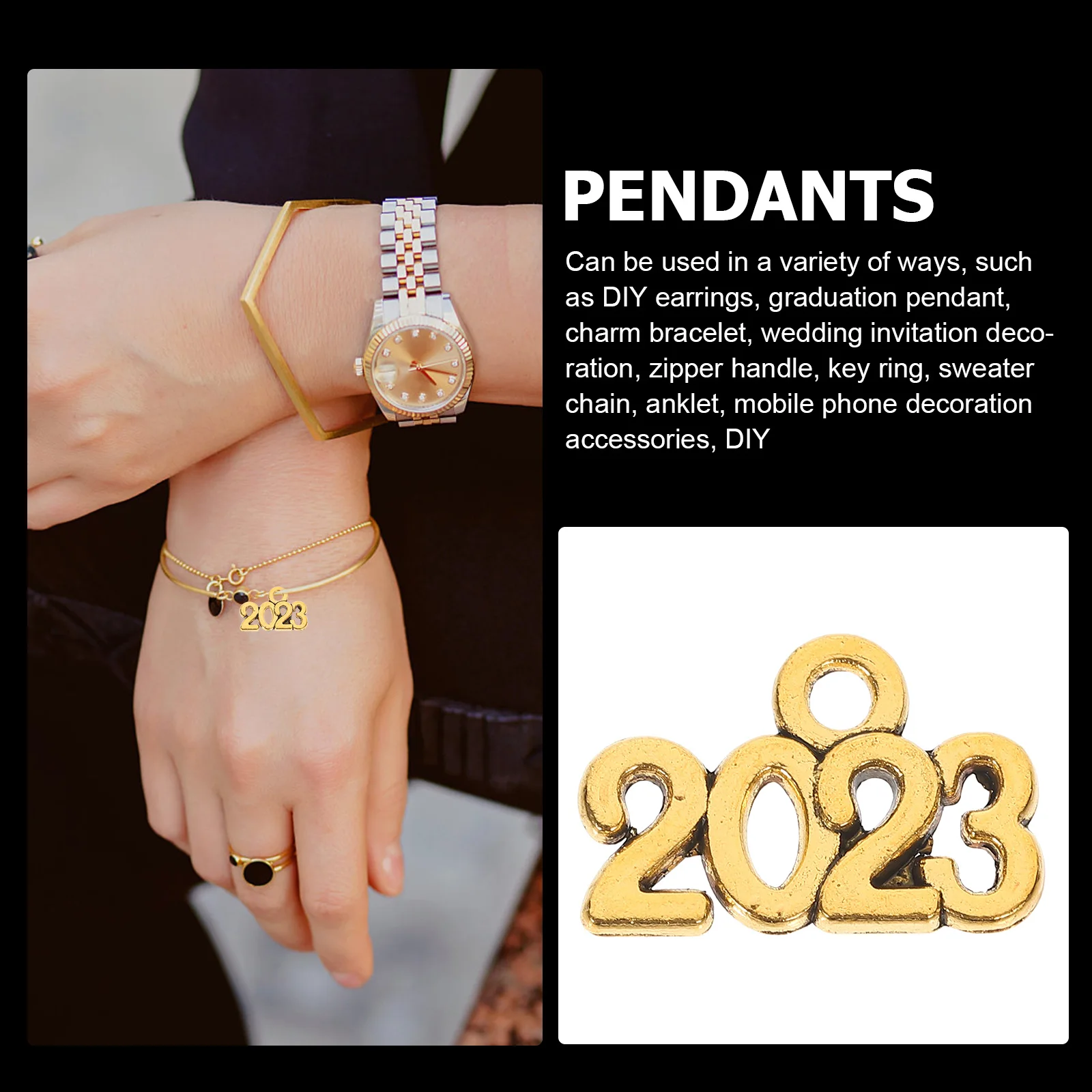 

100 Pcs Vintage 2023 Pendant Number Necklace Decorative Zinc Alloy Pendants Jewelry Making