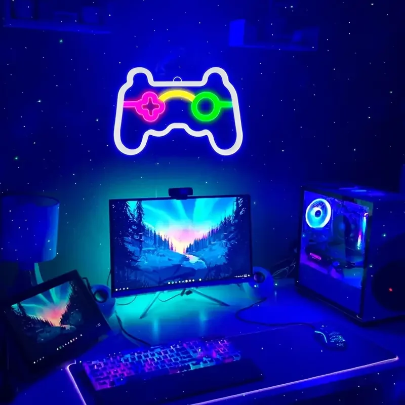 Usb-powered LED Neon Game Controller Wall Trim light - vibrant multi-color ambiance light for bedroom, bar or game room, modern