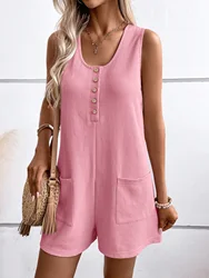 2024 Europe And The United States Summer New Cross-Border Women's Button-Down One-Piece Shorts Elegant Casual Temperament