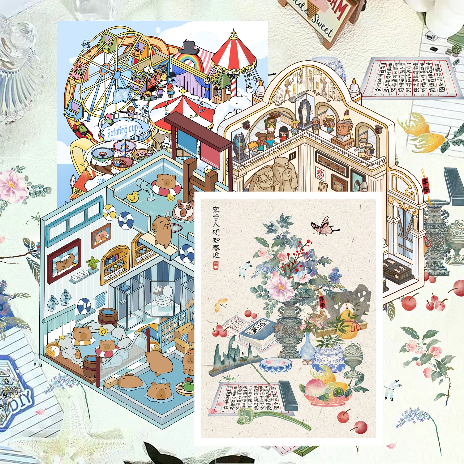 ครัวอุ่น 2 ชิ้น Cat RV ไซเบอร์ ​ ​ ​ ​ บ้าน ทิวทัศน์ DIY ทิวทัศน์ ฉากจิ๋ว สติ๊กเกอร์ซ้อนภาพ สติ๊กเกอร์ภูมิทัศน์