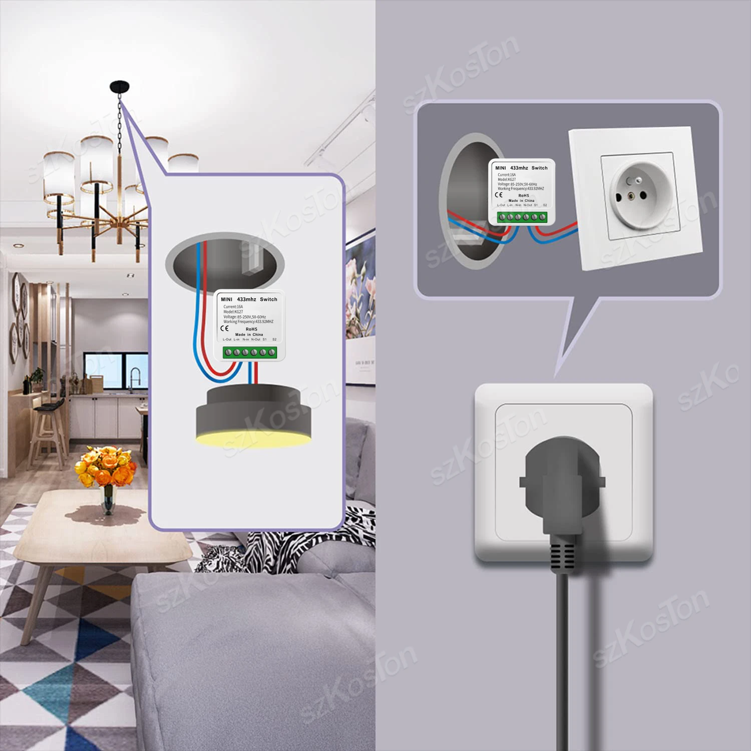 مفاتيح إضاءة صغيرة لاسلكية للتحكم عن بعد ، مفتاح ذكي DIY ، مستقبل ترحيل ، وحدة أتمتة للمنزل ، مصباح LED ، RF433 ميجا هرتز ، 16A