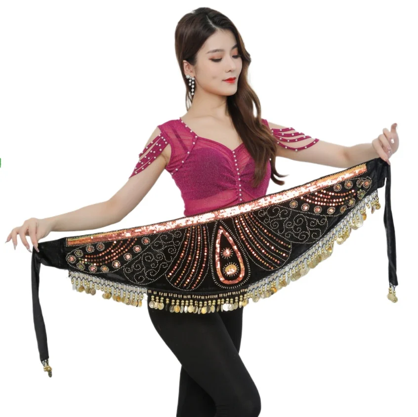 

Bead Embroidery Belly Dance Belt Hip Scarf 6 Color Women Oriental Belly Dancing Coins Belt Lesson Wear Practice Costume Decor