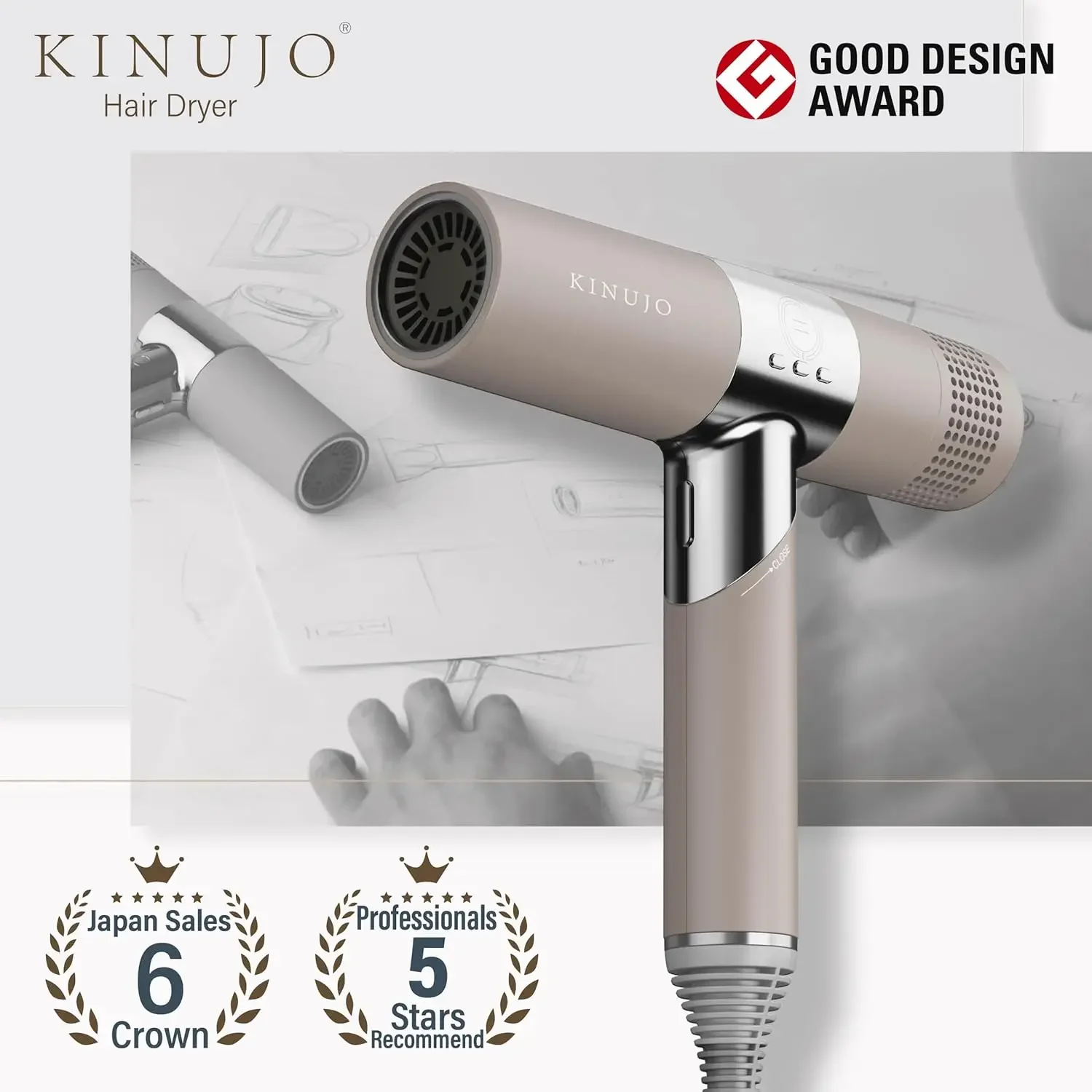 Infrared Hair Dryer Professional Blow Dryer 4th Gen BLDC Motor, Quick Dry, Low Noise, Nozzle Lightweight & Foldable