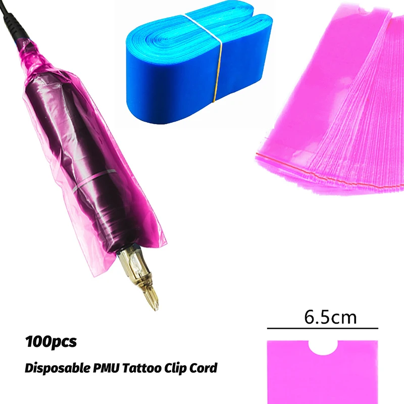 100pcs Disposable Tattoo Pen Bags Cartridge Tattoo Machine Cover Sleeves PMU Supplies Clip Cord Cover