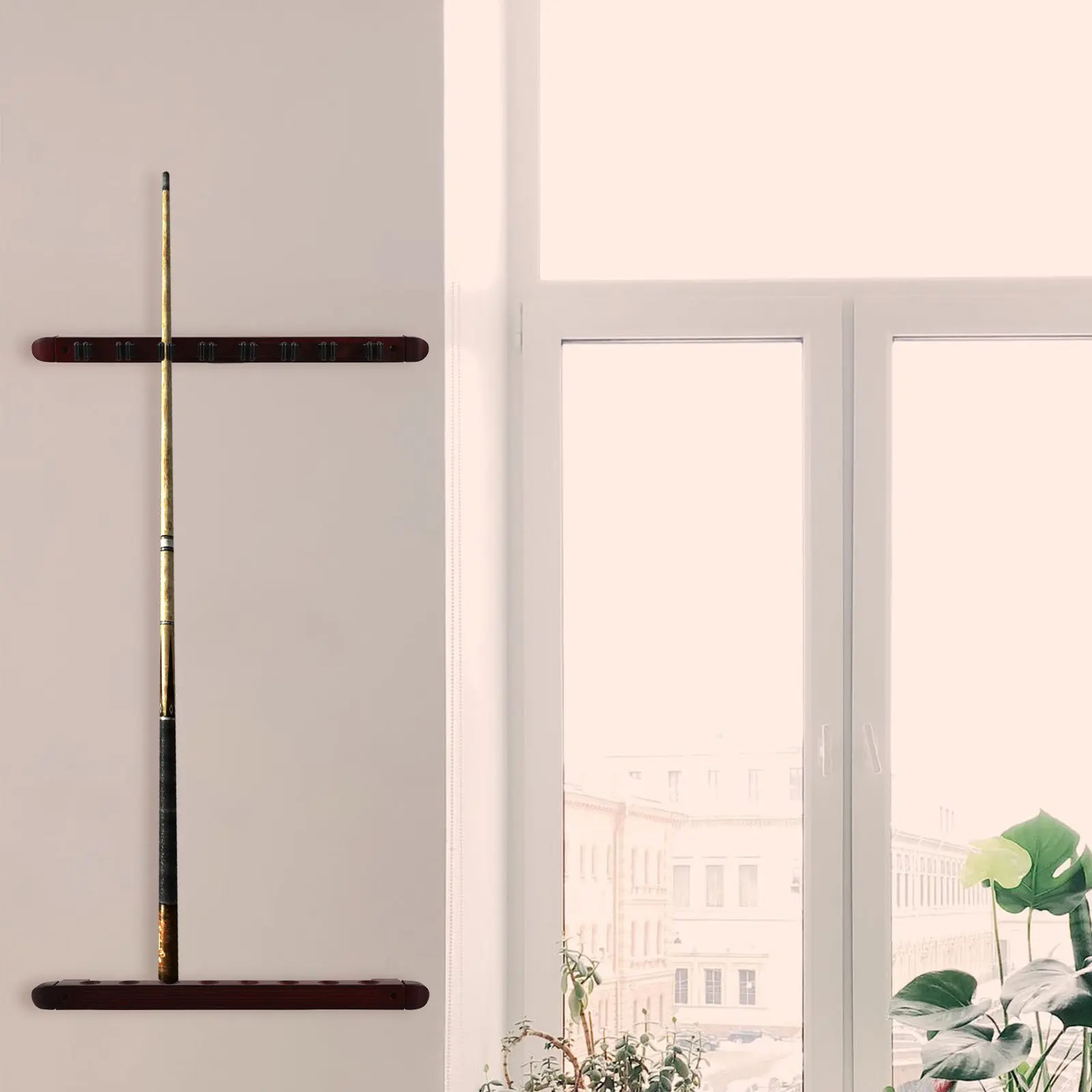 

1Set 8-Hole Wooden Pool Cue Rack Wall Mounted Holder Roman Style Billiard Cue Stand Space Saving Storage Equipment for Game Room