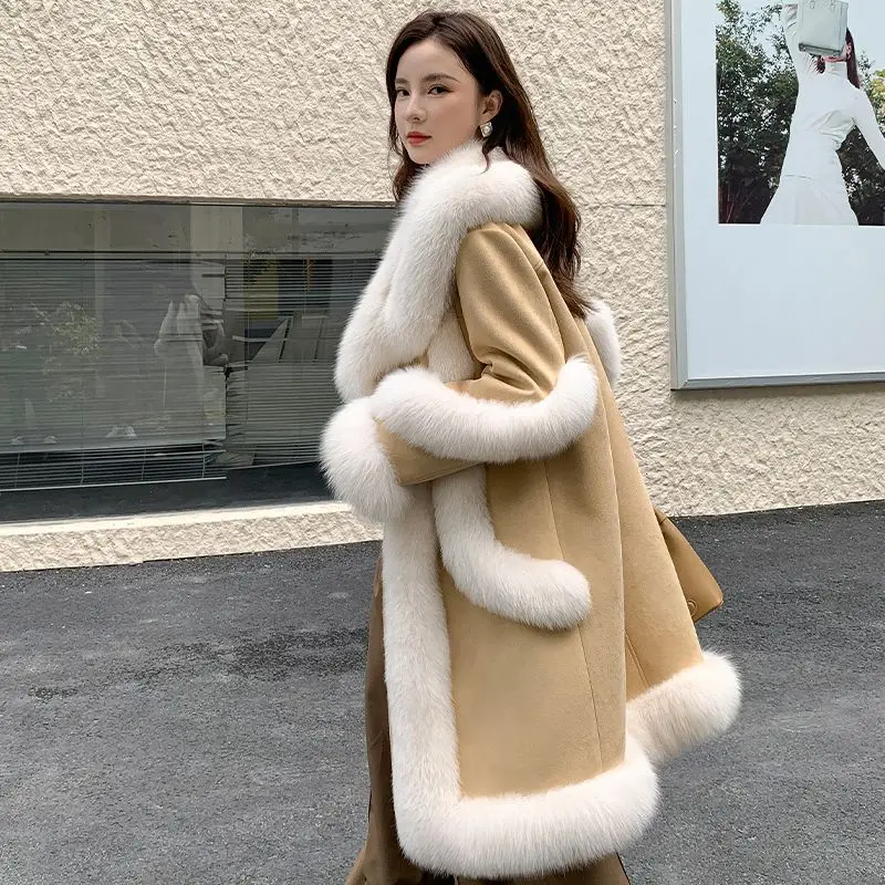 2023 Winter New Fox Fur Grass Coat for Women's Premium Suede Coat Looks Slim