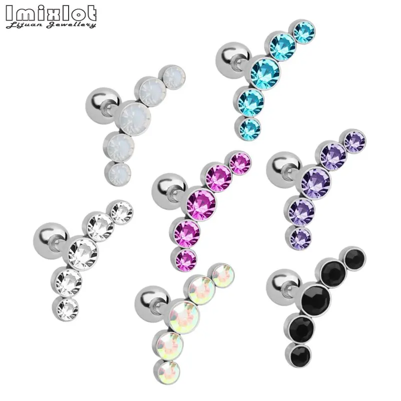 1pc CZ Crystal Cartilage Piercing Helix Earring Stainless Steel Tragus Barbell Stud Earrings Cluster Daith Jewelry For Women