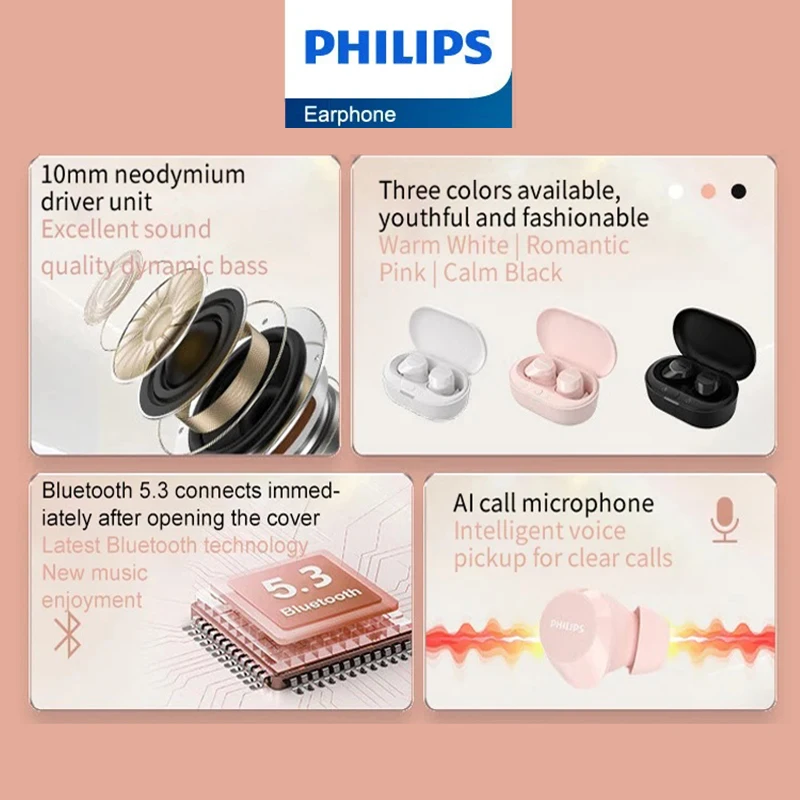 فيليبس TAT1209 سماعات بلوتوث لاسلكية حقيقية HiFi ستيريو HD دعوة التحكم باللمس سماعة مع هيئة التصنيع العسكري آيفون أندرويد العالمي #6