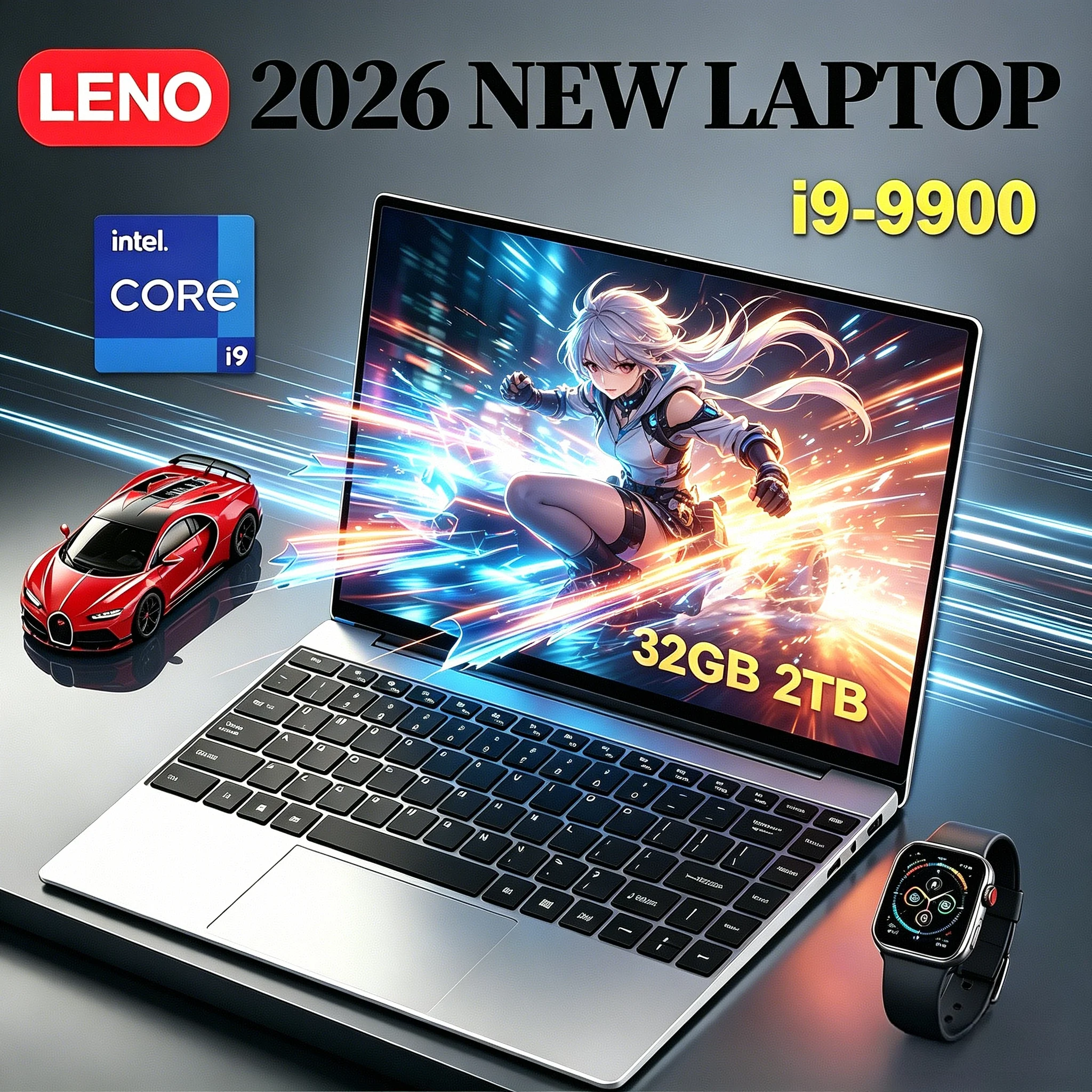 LENO 2026 Portátil Gaming 15.6" Intel Core i9-9900 32GB 2TB SSD Windows 11 Ultra Delgado Oficina Estudio Notebook 1920*1080 FHD