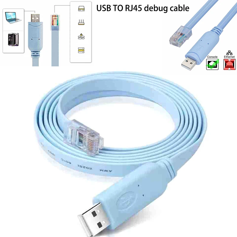 1/1.51.8/3M USB Para RJ45 Para Cisco USB Console Cabo De Depuração Linha Para Cisco H3C HP Arba 9306 Huawei Router Rollover Console