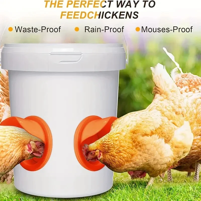 1Set Automatic Chicken Feeders Kit, Rodent Proof Rain Proof Poultry Feeder Kit For Buckets Barrels Bins Troughs With Hole Opener