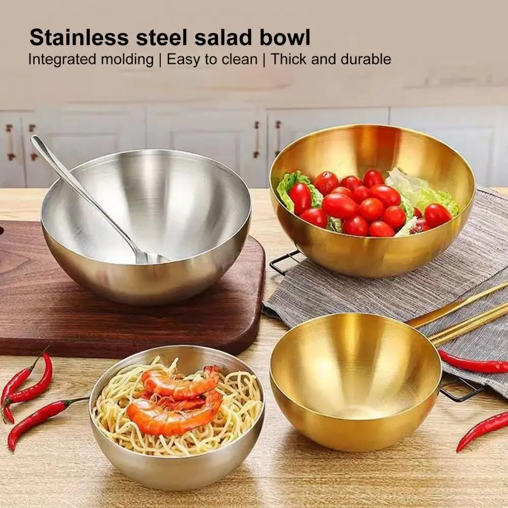 Salad Bowl with Smooth Corners Edges Salad Bowl Modern Stainless Steel Korean Salad Noodle Bowl Set Safe for Home for A