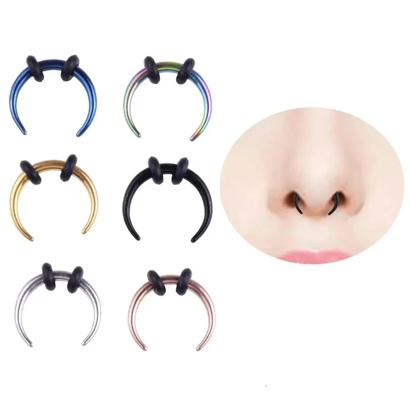 2Pcs 316L Stainless Steel Horn Nose Septum Hoop Rings Septum Piercing Jewelry Horseshoe Nose Ear Taper Piercing Jewelry