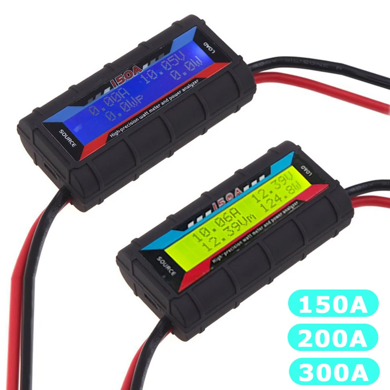 Solar Panel Digital Power Meter 150A/200A/300A LCD Backlight Analyzer Voltmeter RC Watt Tester with Photovoltaic Connector