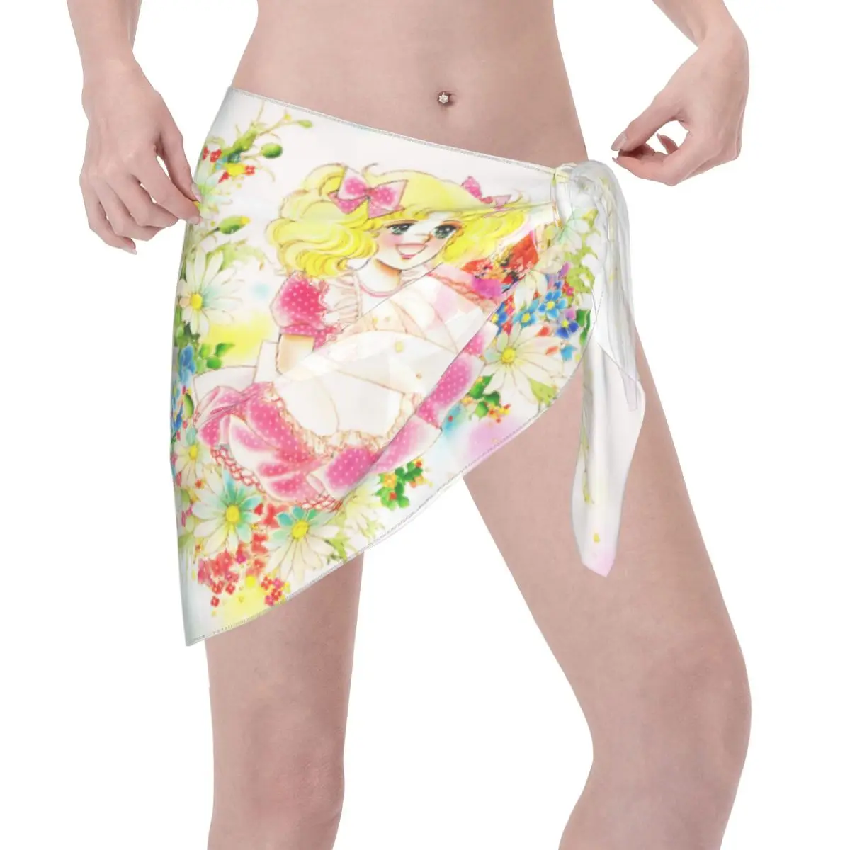 Benutzerdefinierte Candy Candy Frauen kurze Sarongs Strand Wrap 3D gedruckt Japan Anime Manga für Bademode Strand Bikini Wrap Badeanzug Coverups