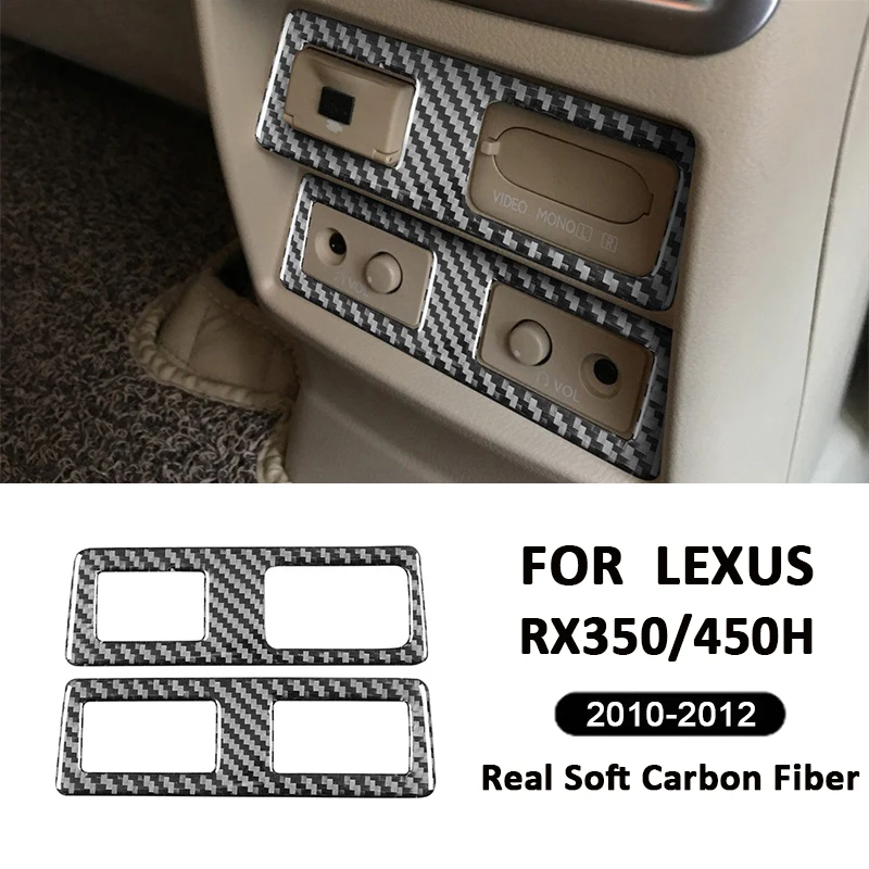 Carbon Fiber Car Rear USB Charging Port Headphone Jack Panel Frame Interior Decoration Sticker For LEXUS RX350 RX450H 2010-2012