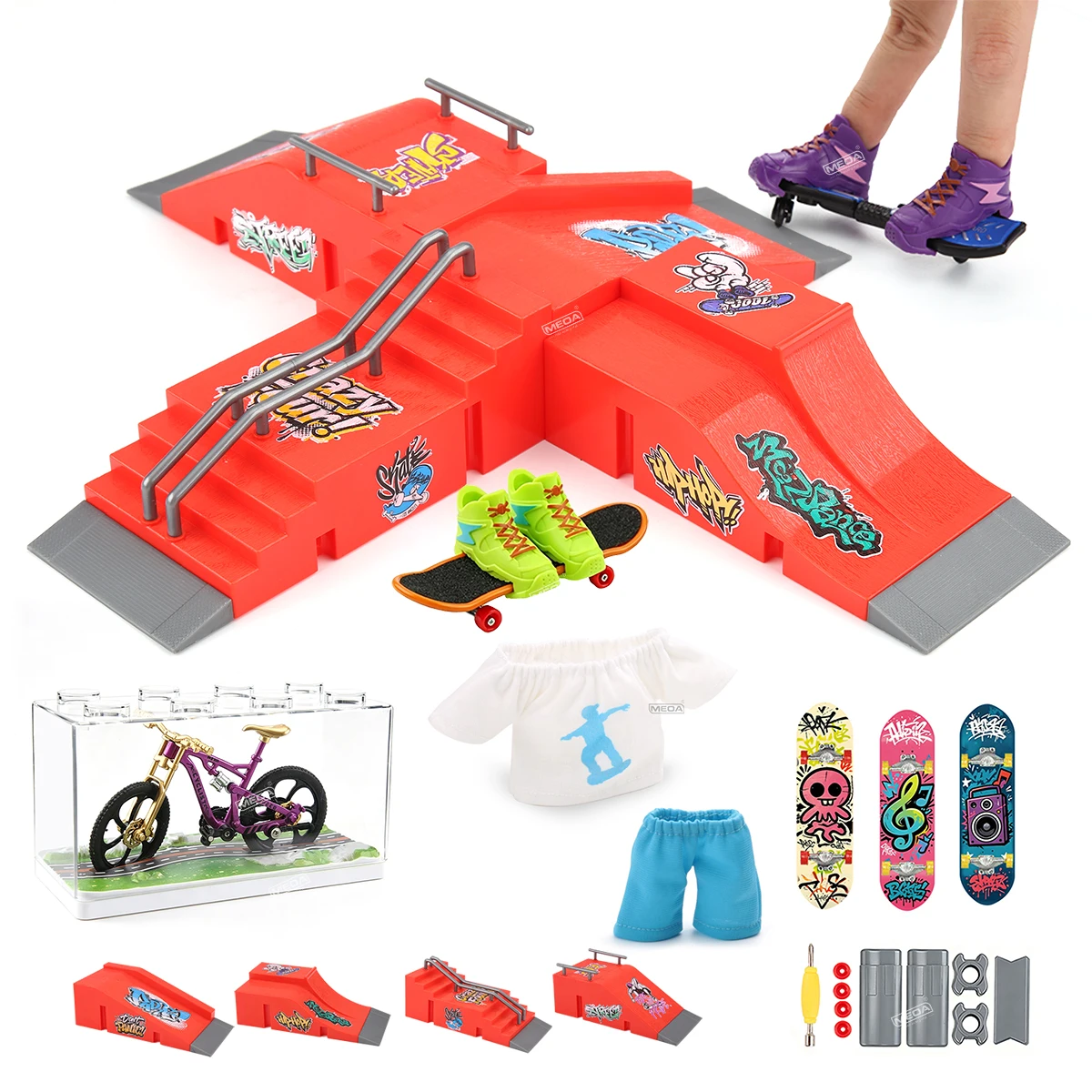 conjunto-completo-de-acessorios-para-skatepark-de-dedo-4-em-1-rampa-plataforma-fingerboards-mini-bmx-prancha-de-surf-sapatos-roupas-brinquedo-de-esportes-radicais-para-dedo