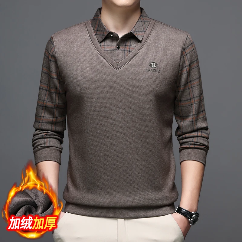 

2025 Autumn and Winter Vacation Two Men's Long Sleeved Polo Shirts Mid Lapel Casual Business Base Shirt