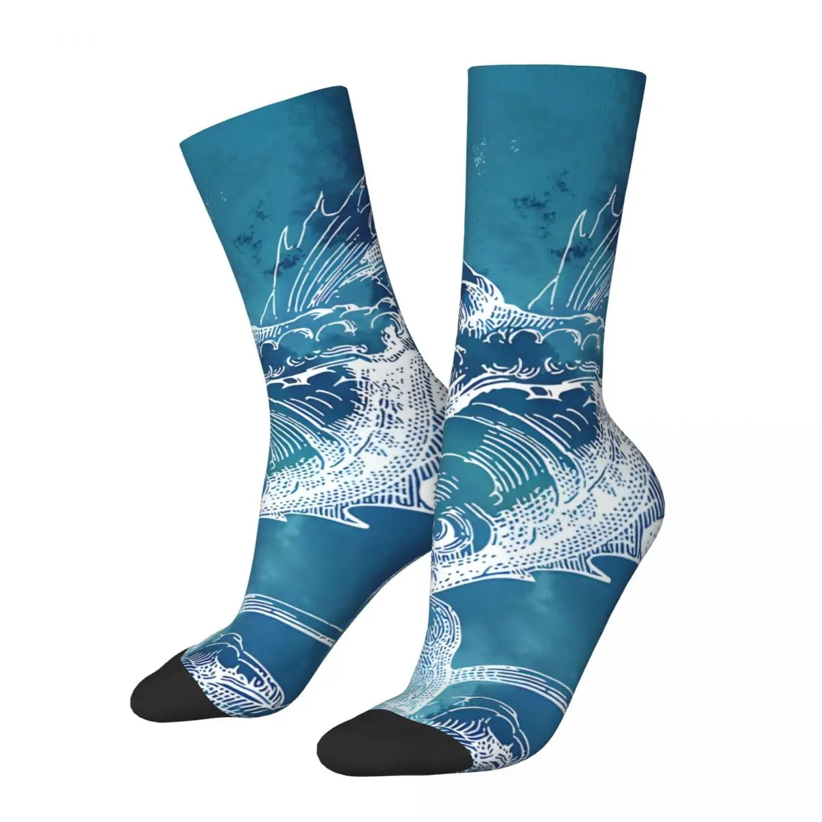 Crazy compression The Dragon And The Fish Sock for Men Harajuku Seamless Pattern Crew Sock Casual