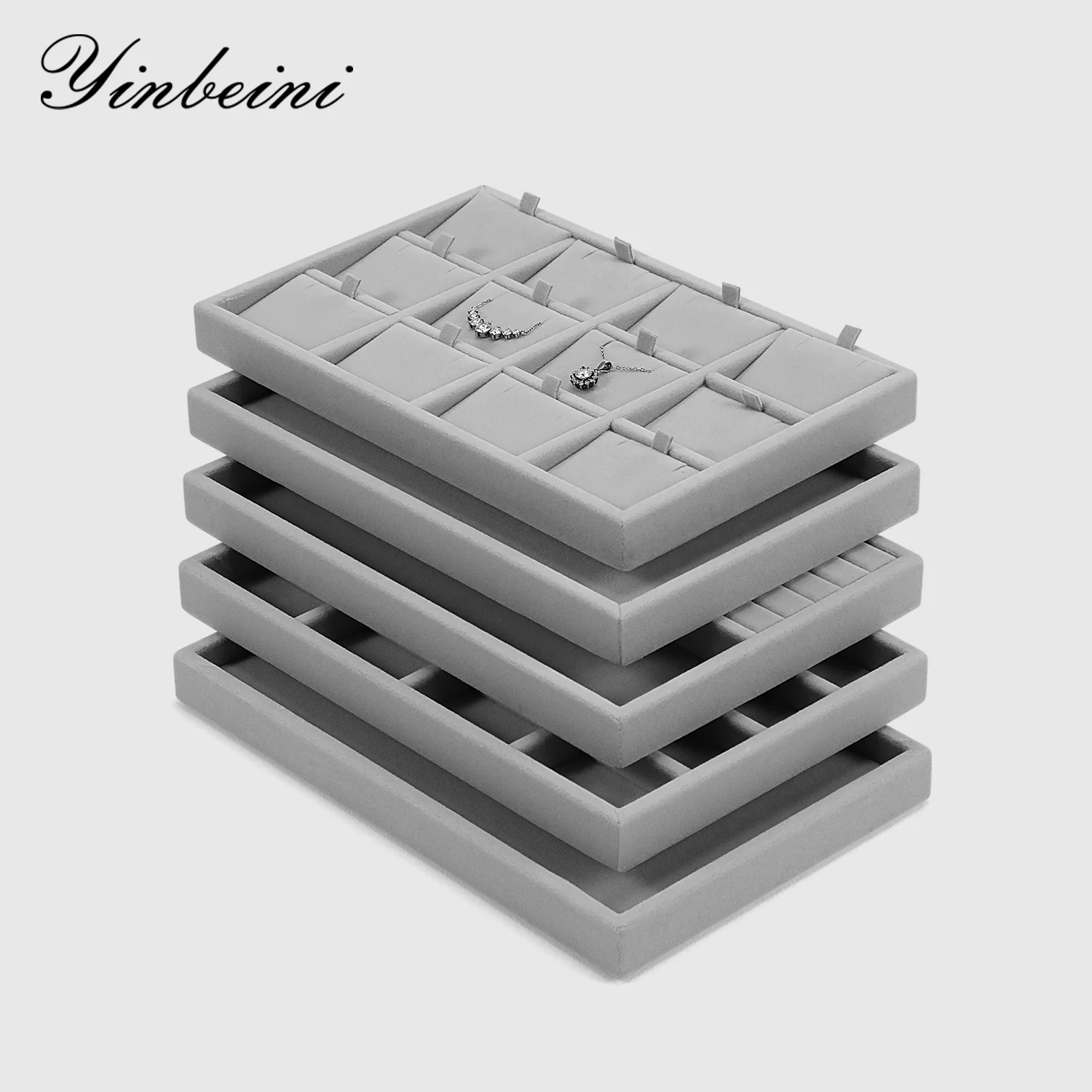 

Бархатный поднос для демонстрации украшений Yinbeini, многосекционный органайзер для хранения серег, колец, ожерелий, браслетов, часов P094