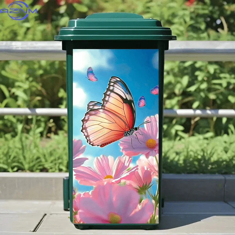 1pc 2D/Flat Butterfly on  Cosmos Self-Adhesive Dustbin Stickers, No Festival-Related Decor, PVC Trash Can Decorative Stickers,