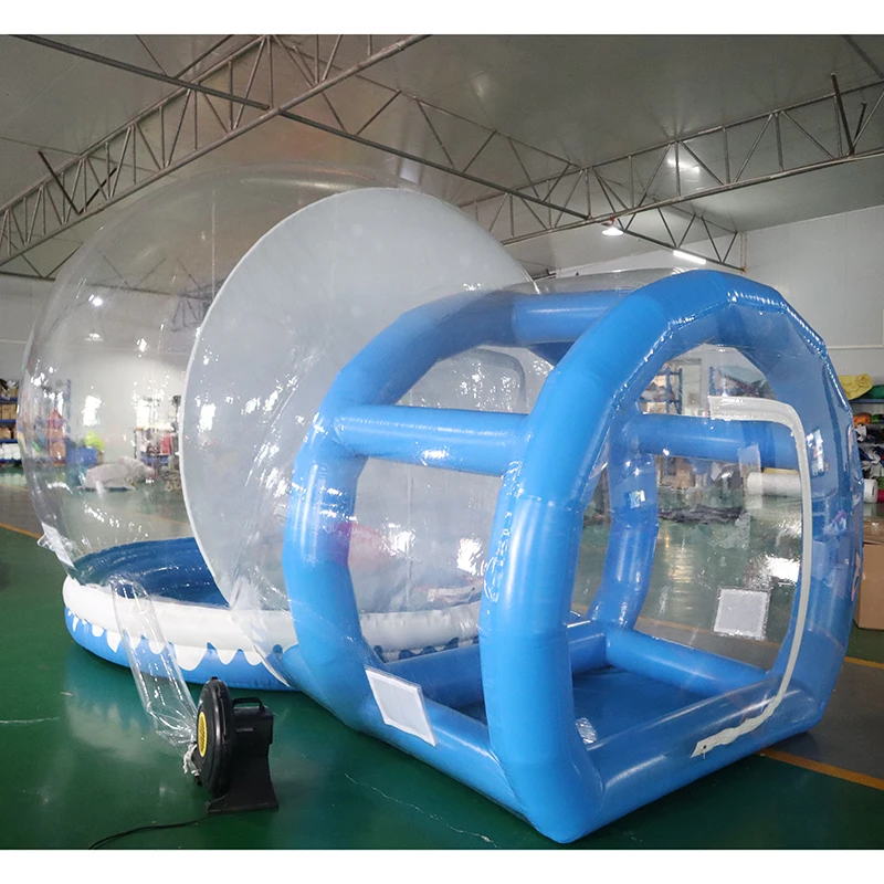 Envío aéreo rápido a puerta, cabina de fotos de burbujas que sopla globo de nieve inflable decoración navideña tienda de burbujas de PVC transparente