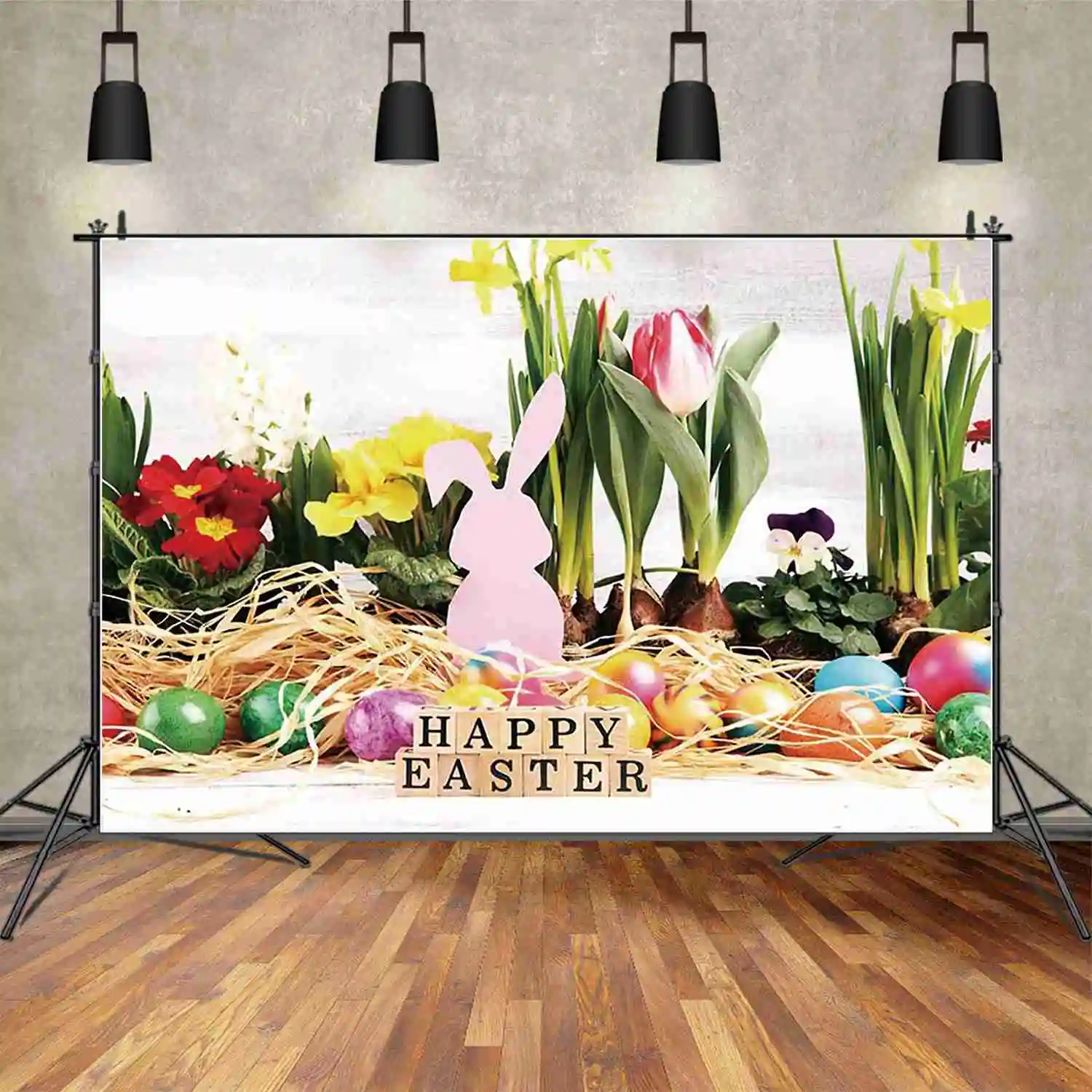 MOON.QG Spring Happy Easter Photography Background Bunny Red Light Forest Photocall Backdrop Children Studio Photozone Props