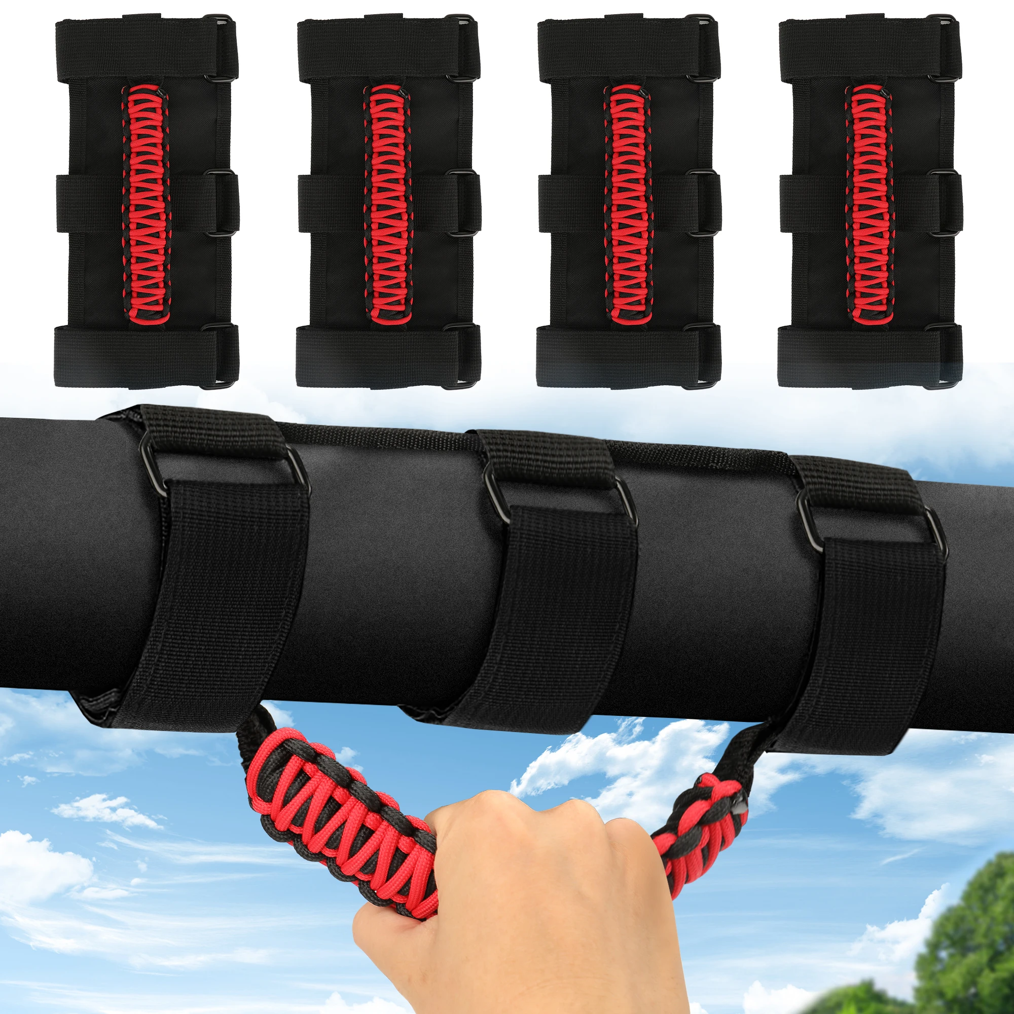 

4 шт. автомобильная ручка на крышу, веревочные ручки, ручка, подходит для Jeep Wrangler CJ YJ TJ JK JL 1955-2020 для Jeep Gladiator JT