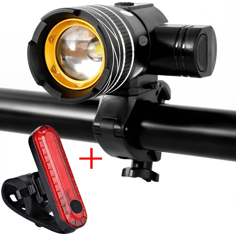 

USB Charging Waterproof Bicycle Headlights Warning Lights Strong Flashlight Night Ride, Taillights Included, 3 Adjustable Levels