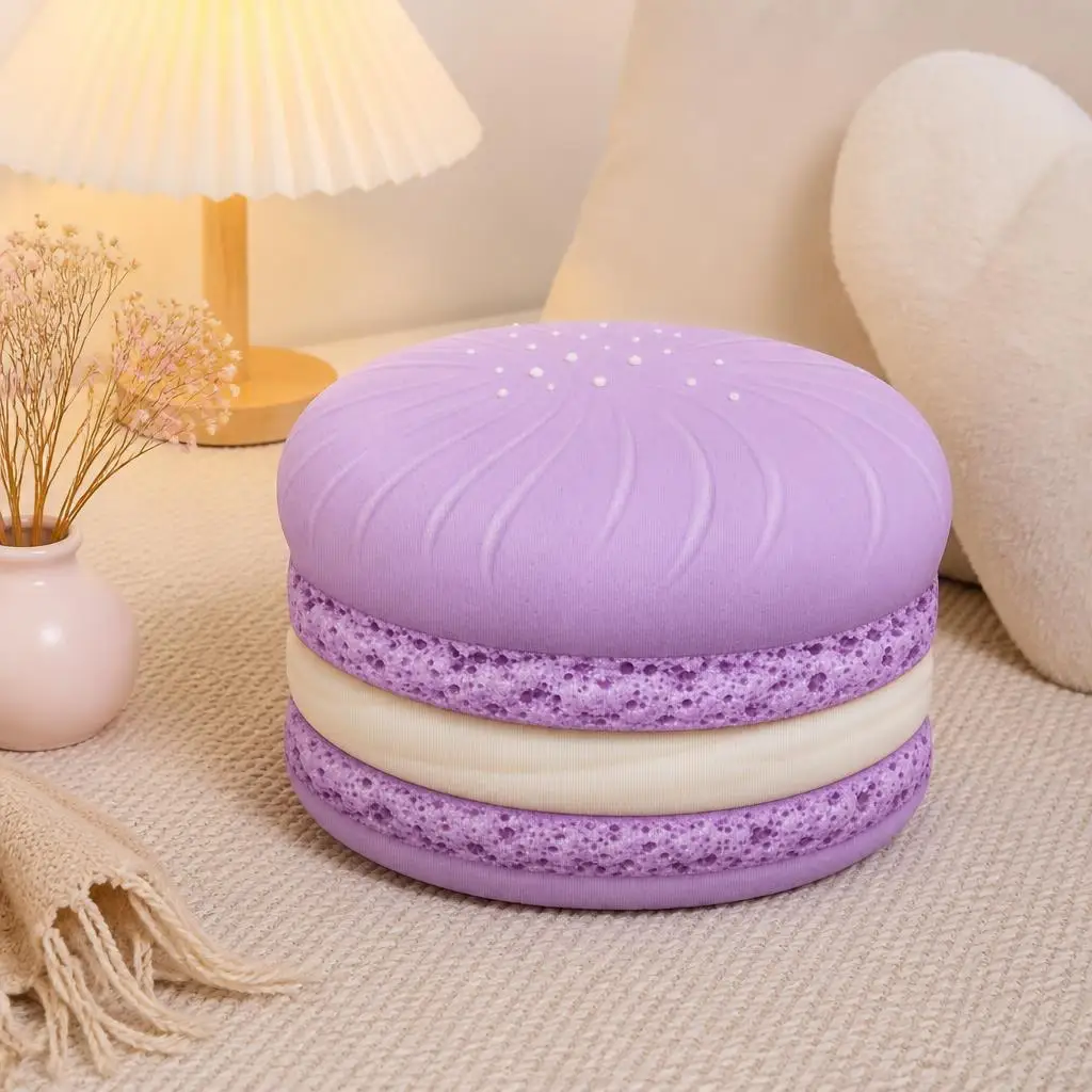 Cute Lavender Macaron Plush Pillow French Pastry Dessert Stuffed Cushion Soft Irregular Throw Pillow Sofa Home Decor Gift