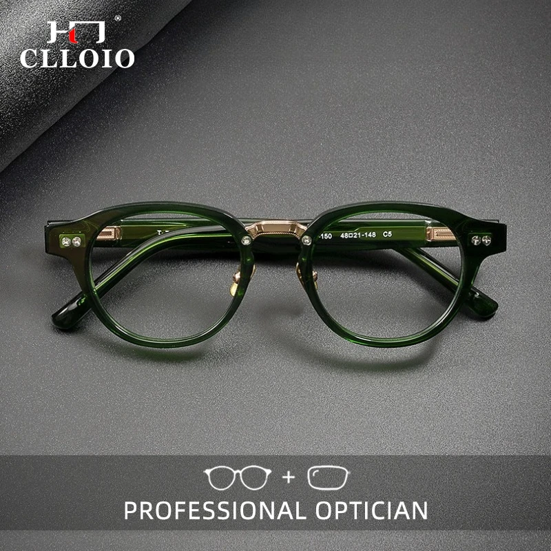 

CLLOIO Durable Vintage Comfortable Reading Glasses Anti Blue Light Acetate Frame Titanium Oval Progressive Prescription Eyewear