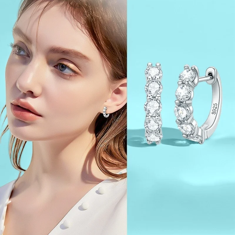 

New Moissanite Earrings S925 Silver Minimalist Hoop Design GBA Certified Light Luxury Exquisite Free Gift Box for Women