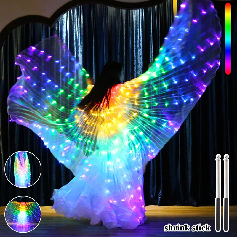 Led Butterfly Wings Colorful Belly Dancer Costume Light Up Cape With Telescopic Glow Party Neon Party Rave For Adult Kids Women