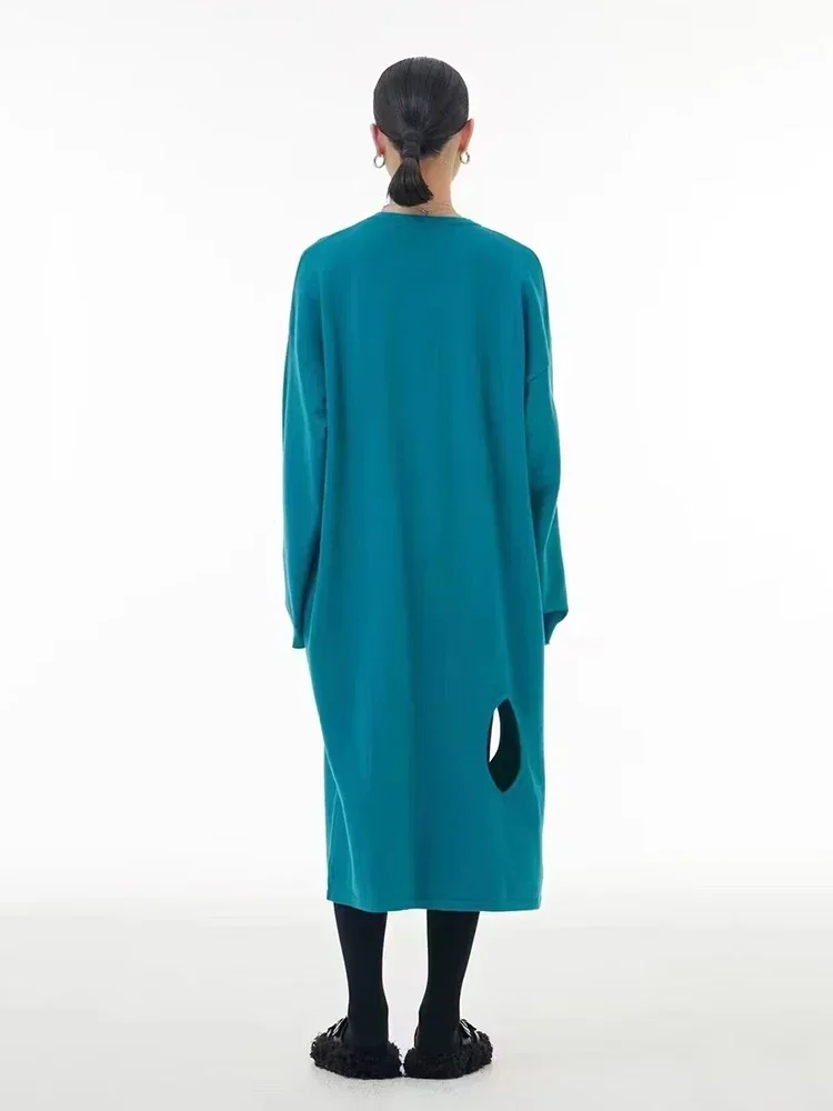 XITAO Fashion Hollow Out Jurk Effen Kleur Eenvoud Casual Vrouwen Persoonlijkheid Lange Mouw T-shirt Jurk Sprint Nieuwe WLD9484