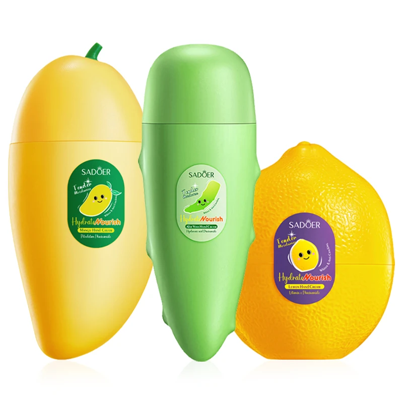 SADOER Mango Peach Aloe Vera Lemon Fruit Shape Hand Cream Moisturizing Brightening Repairing Hand Creams For Hands Skin Care