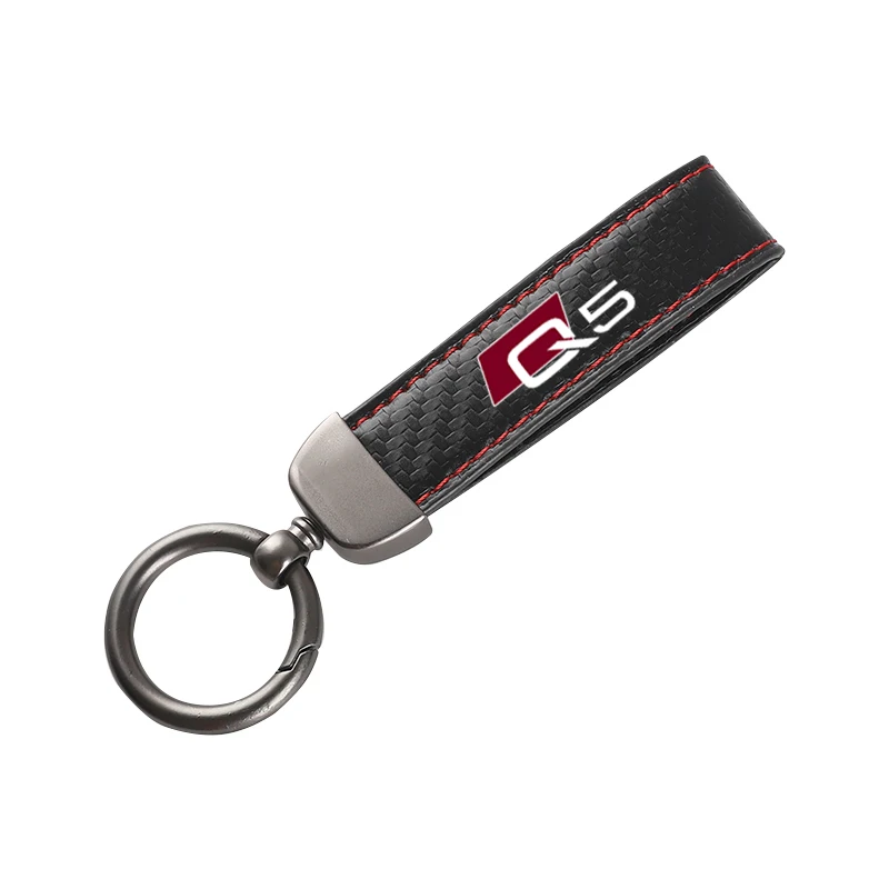 Leather Carbon Fiber Car Rings Keychain Zinc Alloy Keyrings For audi Q5 with logo car accessories