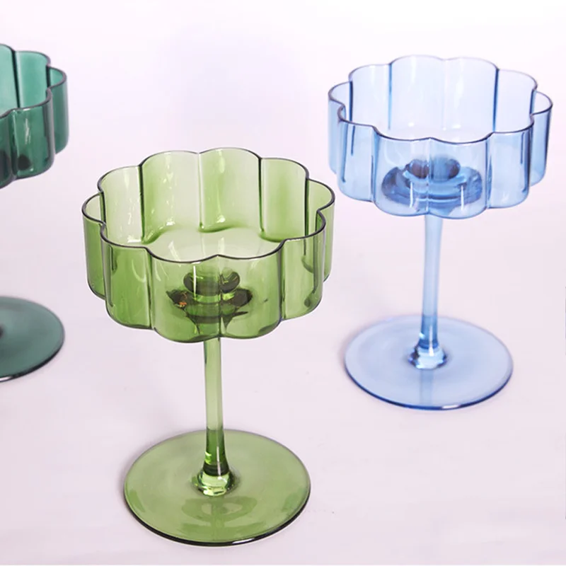 Nordic Crystal Glass Cocktail Goblet Transparent Champagne Cup Creative Light Luxury Retro Petal Wine Glasses Colorful Wine Cups