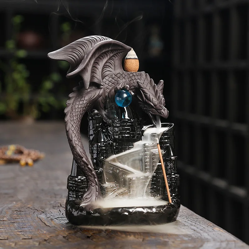 1pc Ceramic Vintage Dragon Backflow Incense Burner Home Decor Tabletop Decor, Home Aromatherapy Gift (Without Incense)