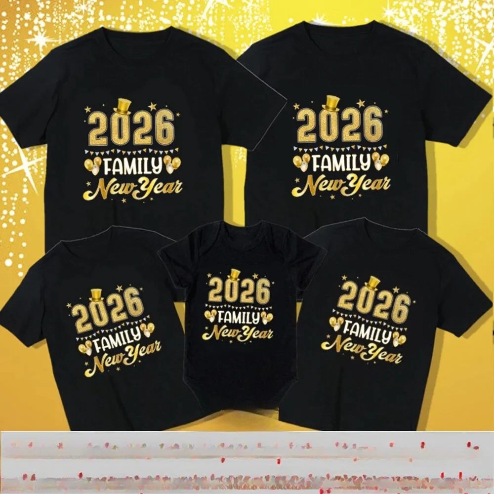 2026 Camiseta con foto familiar de Año Nuevo Feliz Año Nuevo, mamá, papá, niño, familia, Año Nuevo, ropa para padres e hijos