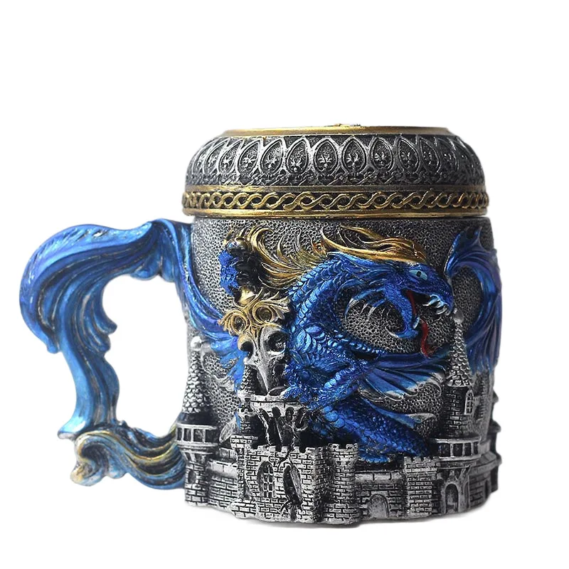 3D Evil Dragon Castle Beer Mug Tankard 304 Stainless Steel Inner Beer Tea Coffee Mug Stein Cup Halloween Gift